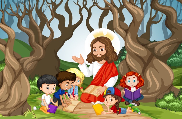 jesus preaching children group forest scene 1308 48750