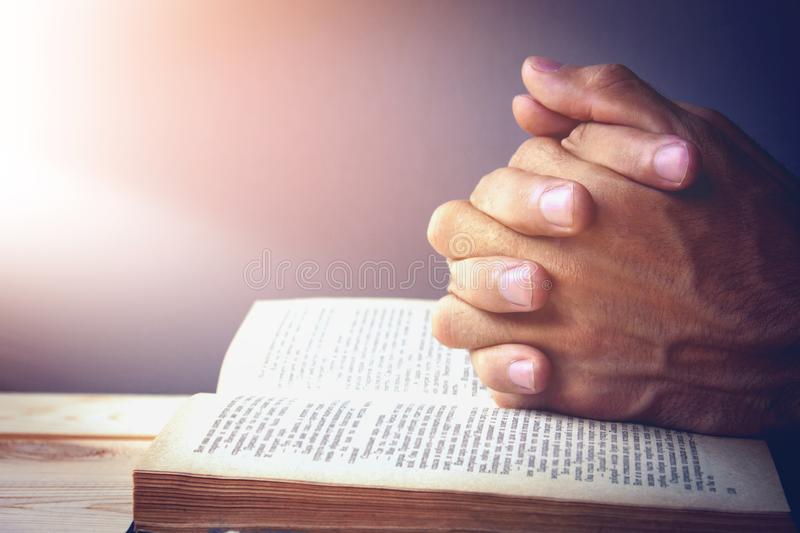 praying hands over holy bible 161233566