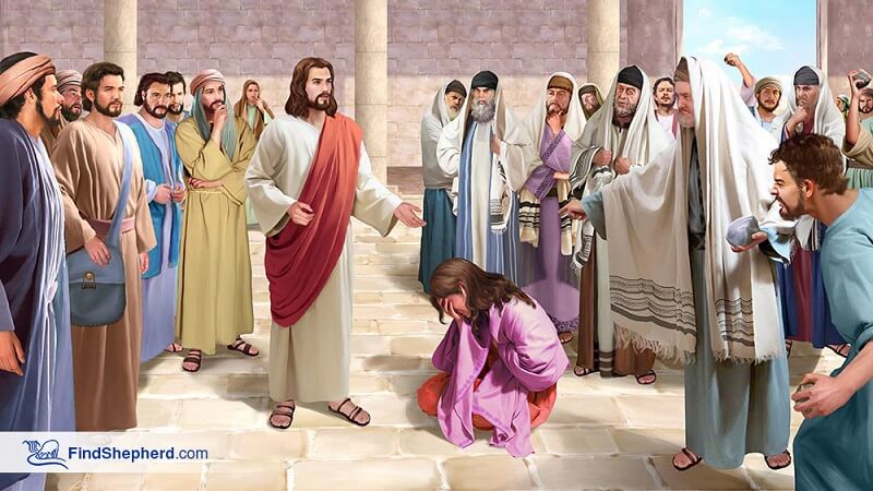 pharisees bring a woman caught in adultery before jesus
