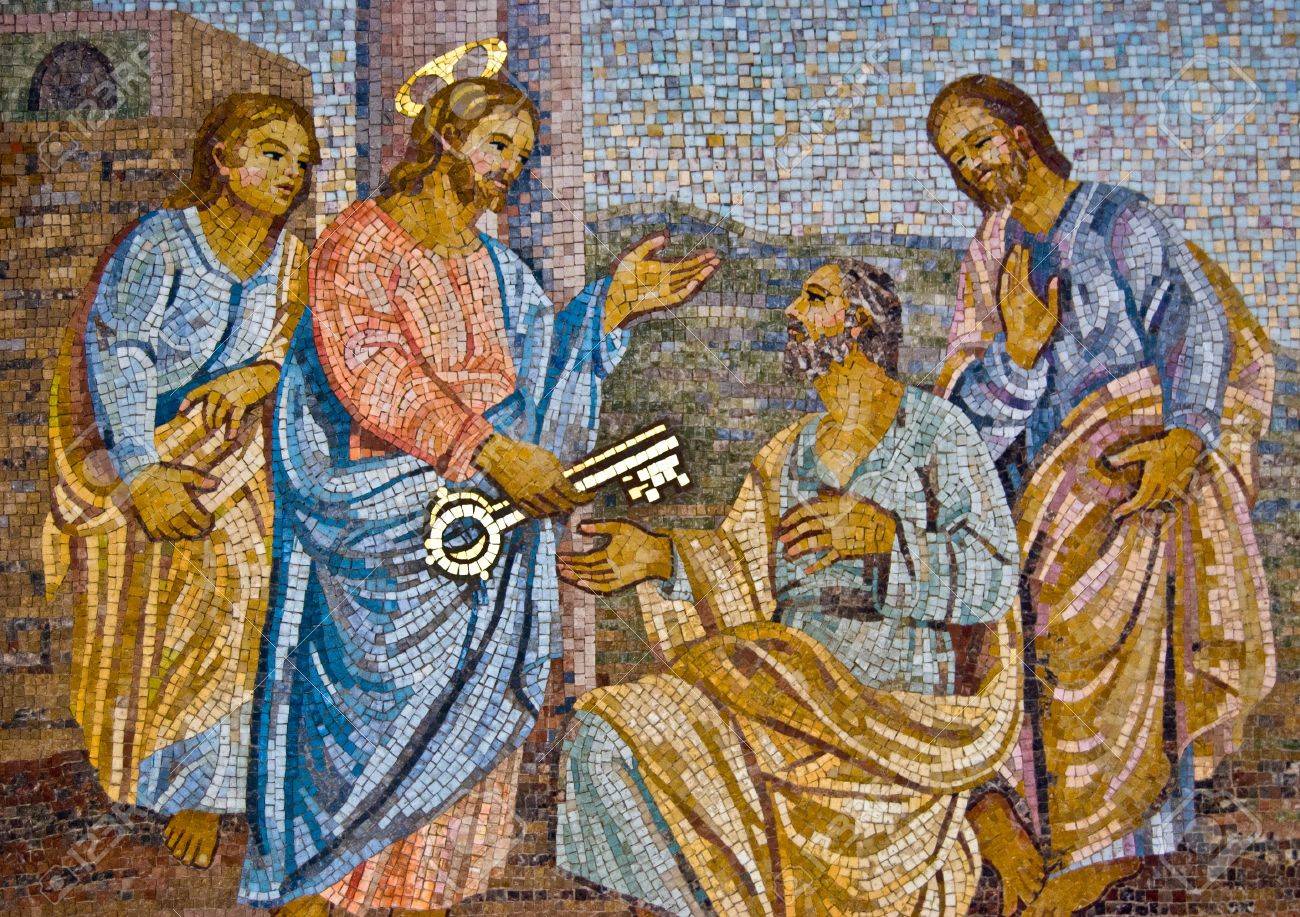 16362457 mosaic of saint peter receiving the key from jesus