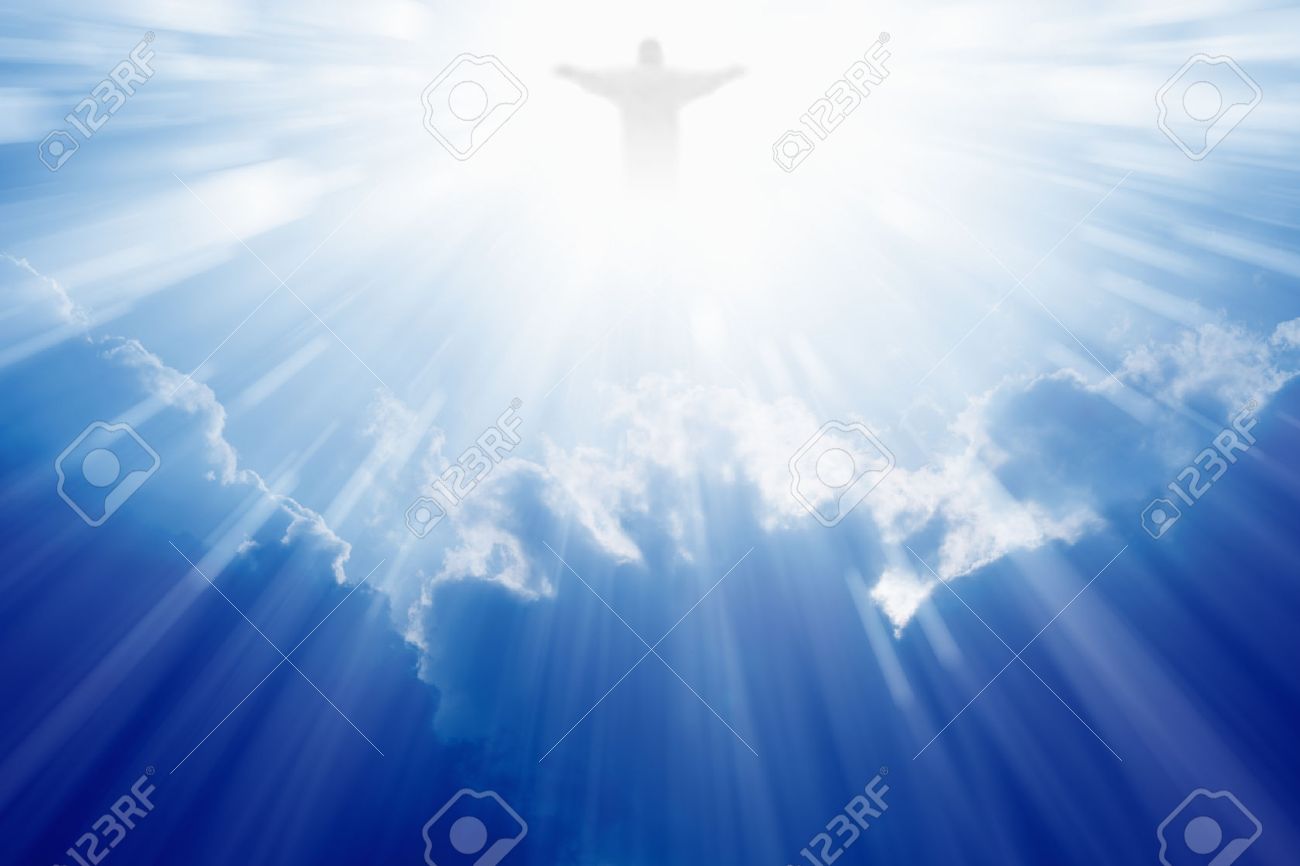 25445617 bright light of jesus christ in blue sky with clouds