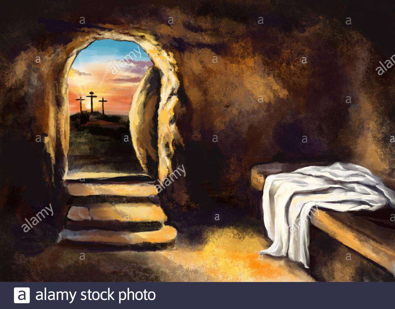 easter jesus christ rose from the dead sunday morning dawn the empty tomb in the background of the crucifixion happy easter christian symbol of f 2b1y85d