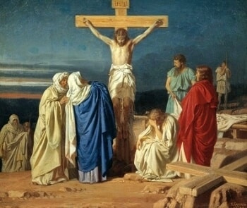 jesus death on the cross with mary at the foot