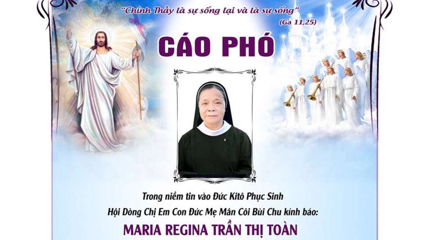 Cáo phó: Nữ tu M. Regina Trần Thị Toàn