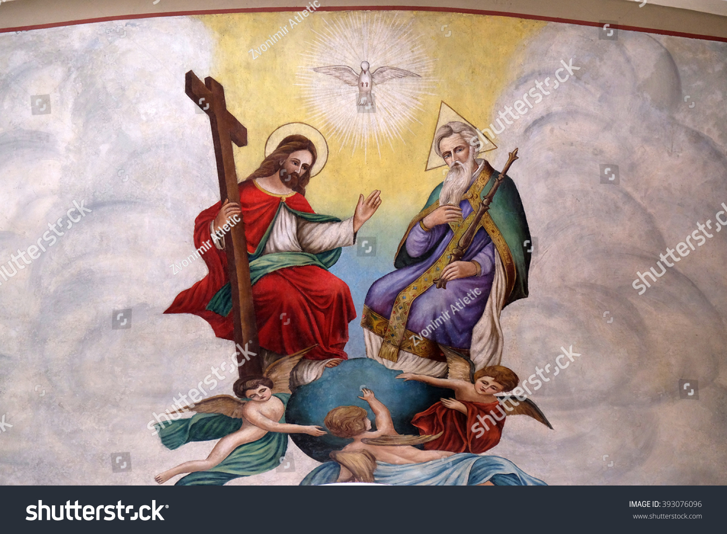 stock photo stitar croatia august holy trinity fresco in the church of saint matthew in stitar croatia 393076096