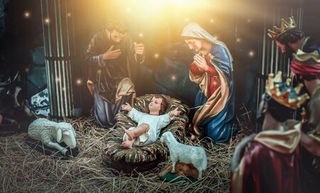137059033 traditional christmas scenes and sacred light shining for use in illustration design nativity scenes