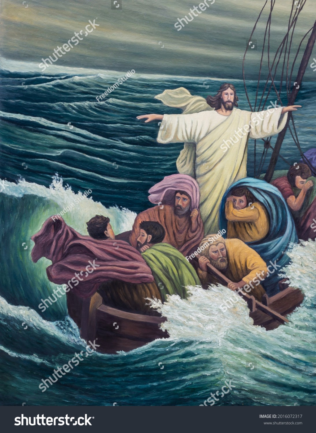 stock photo jesus calms the storm original hand painted by oil painting on canvas show story from the holy 2016072317
