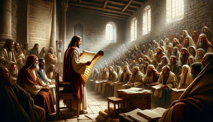 jesus at the synagogue in nazareth reading from the scroll of isaiah 02