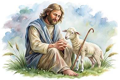 pngtree jesus christ as the good shepherd holding a lamb in peaceful image 16857127